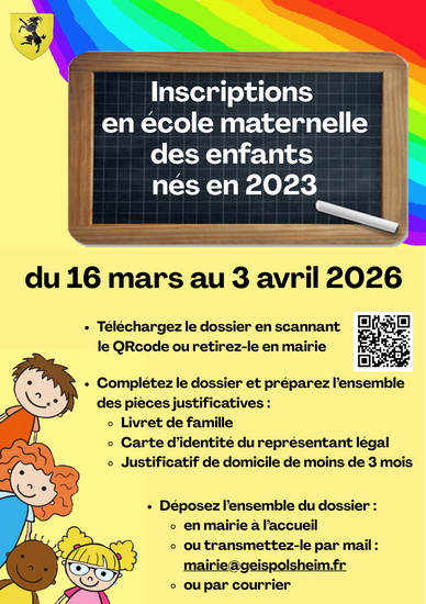 Affiche inscriptions scolaires
