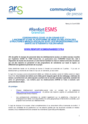Communique coronavirus covid 19   lancement plateforme esms