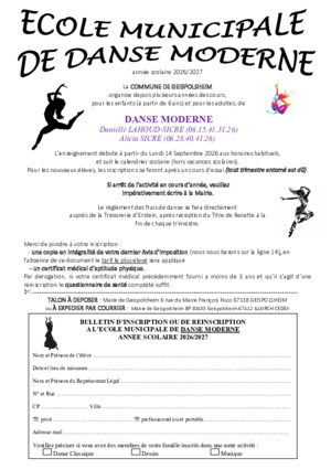 Feuille d'incription danse moderne 2026 2027