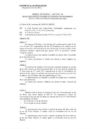2025 68 art r%c3%a9glementation temporaire de circulation et stationnement  rue de la gare  %28au niveau du lotissement  en cours%29
