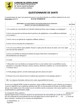Questionnaire sante danse mod 2025 2026