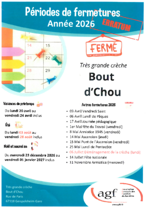 Fermetures 2026